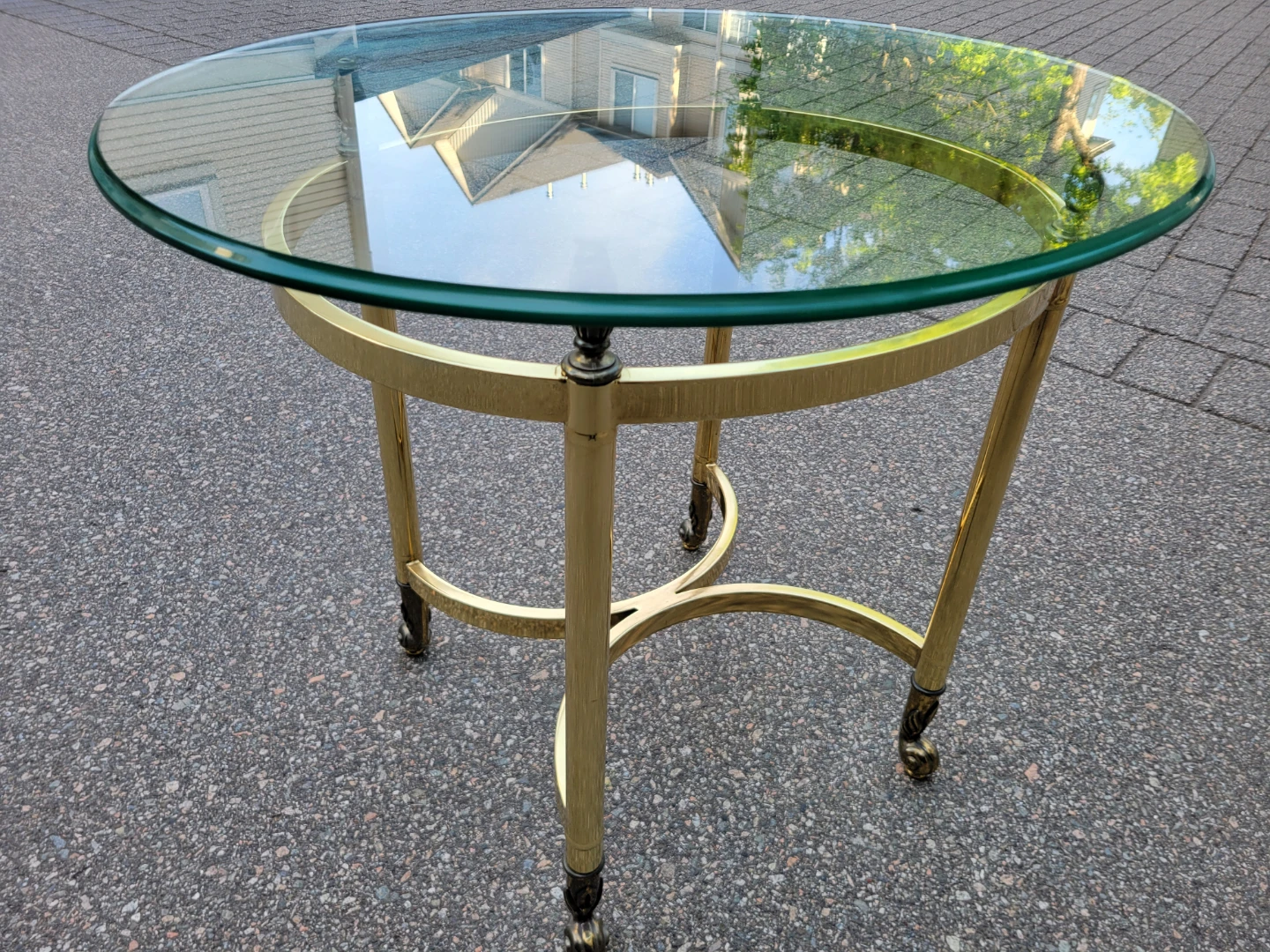 Beautiful Vintage Brass and Glass Round Side Table.
