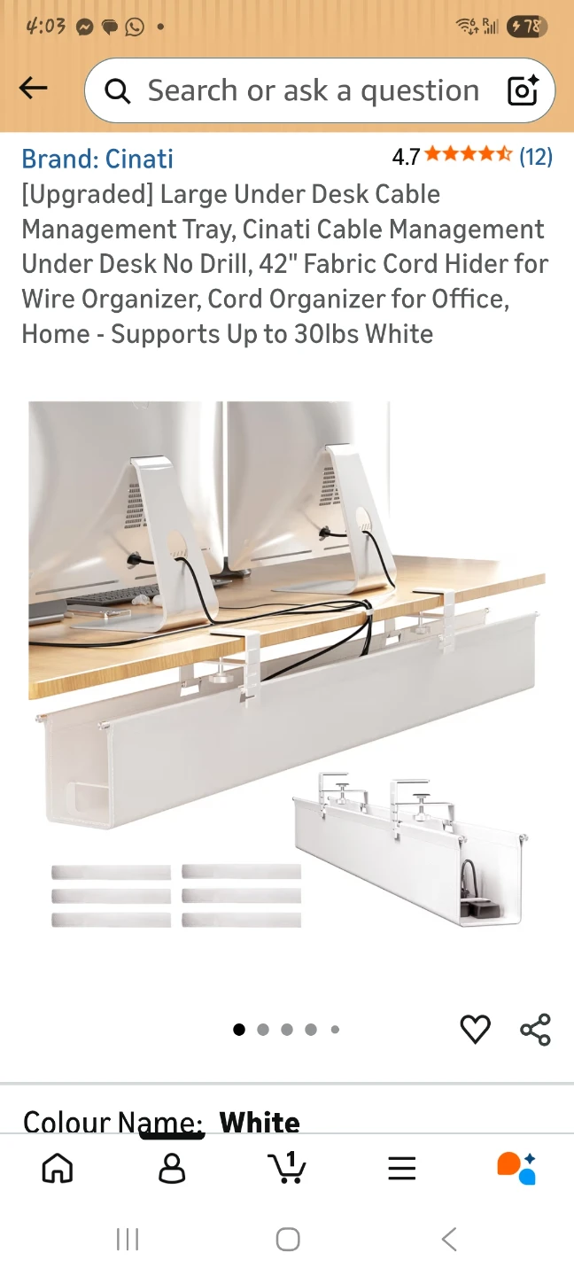 42" Under Desk Cable Management Tray - White