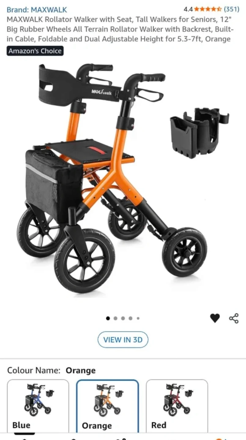 MAXWALK Rollator Walker with Seat and Backrest - Orange