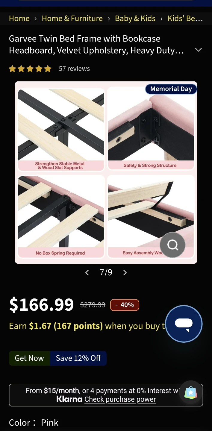 Garvee Twin Bed Frame with Bookcase Headboard - Pink Velvet - photo 3