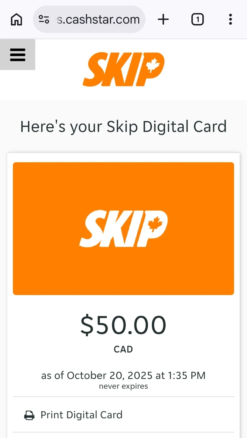 Skip Digital Gift Card $50