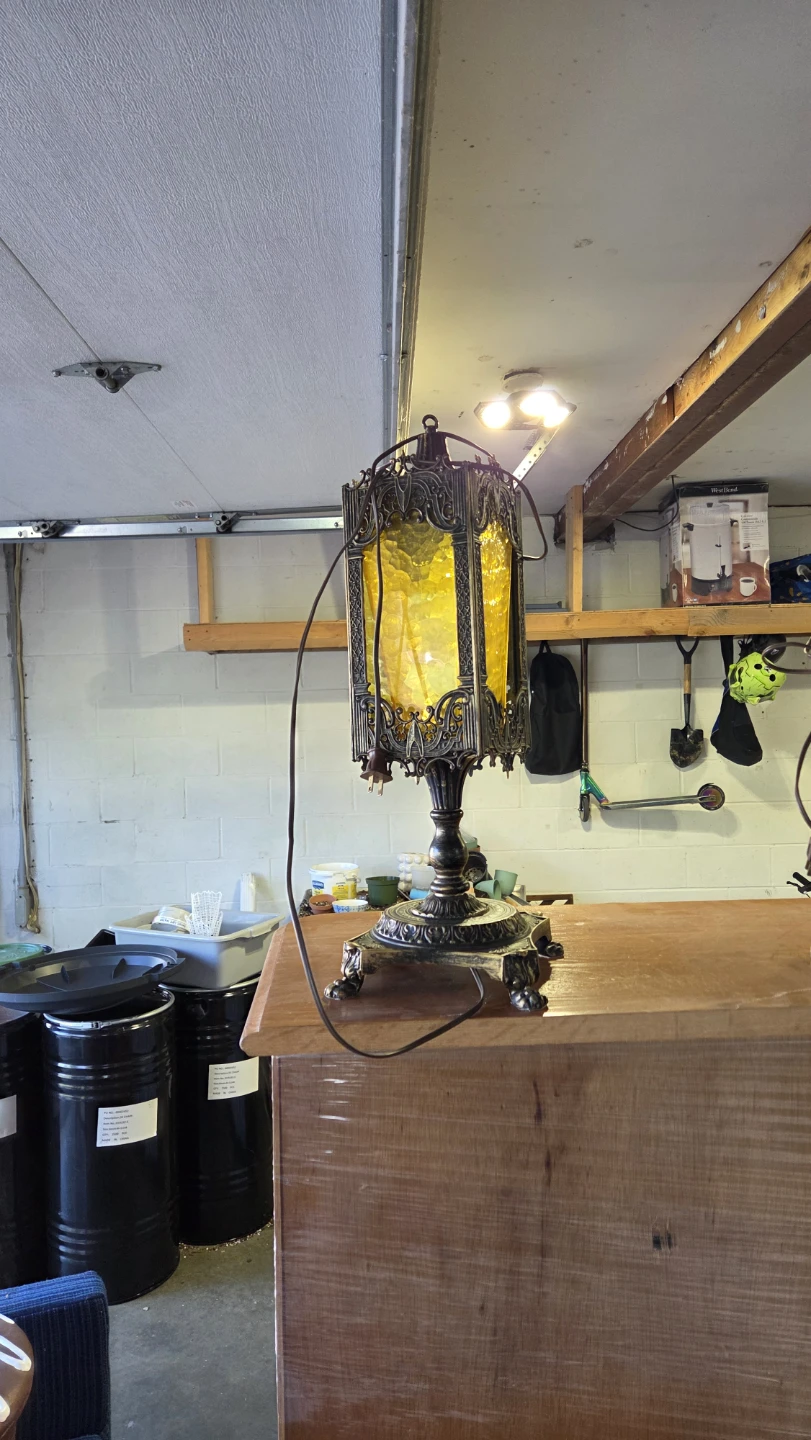 Vintage Art Deco Style Table Lamp with Yellow Glass