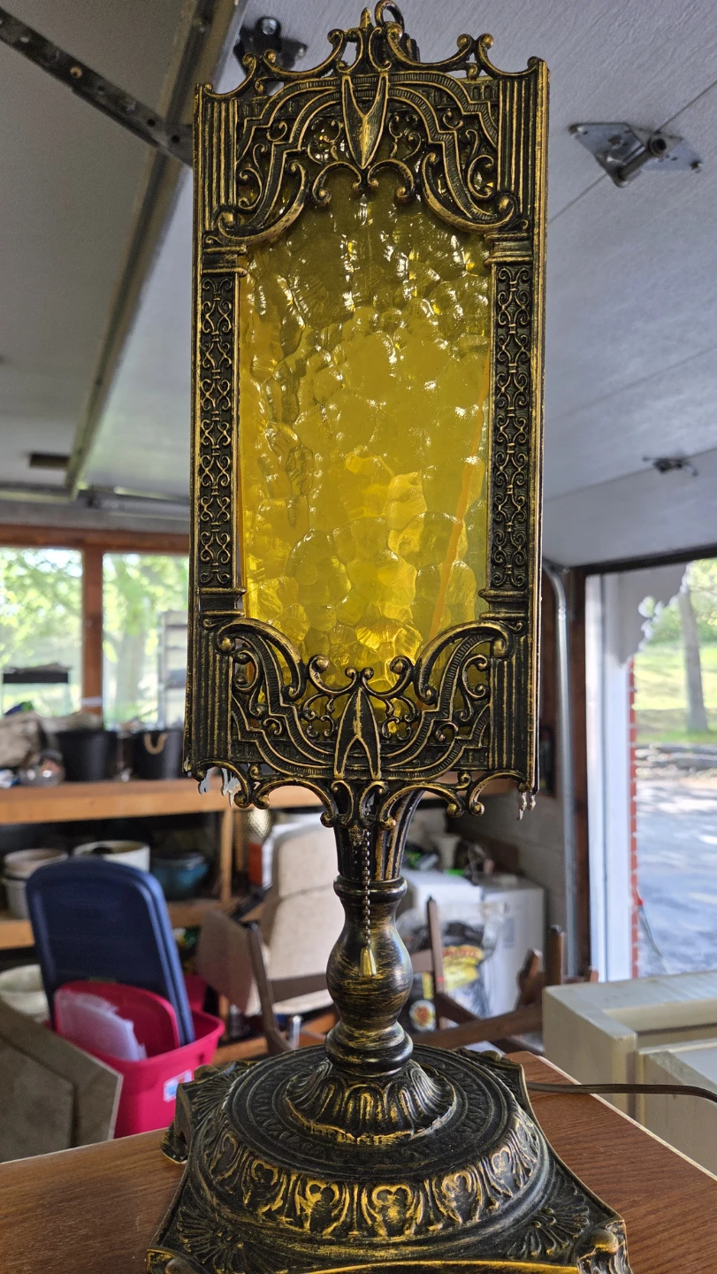 Vintage Art Deco Style Table Lamp with Yellow Glass - photo 2