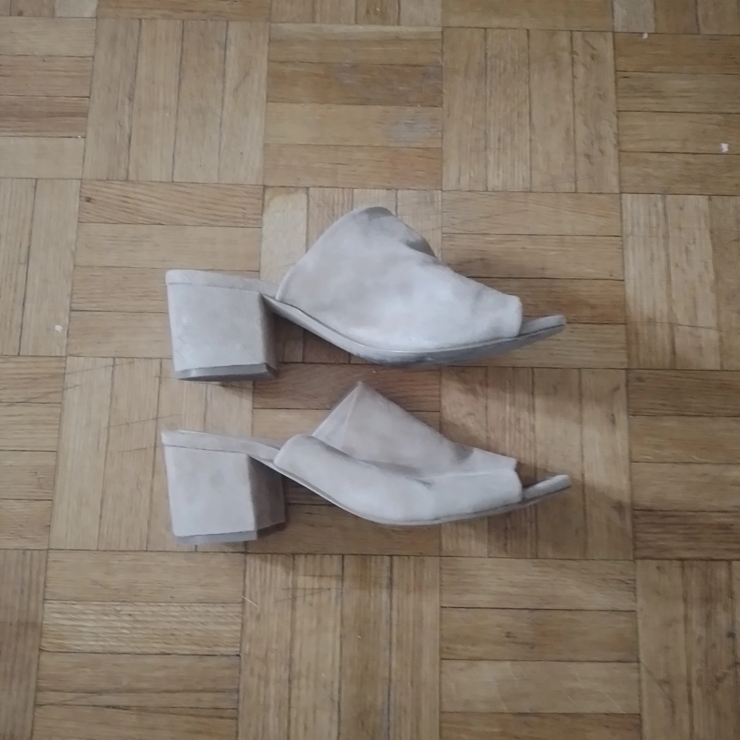 Tan Suede Block Heel Mules