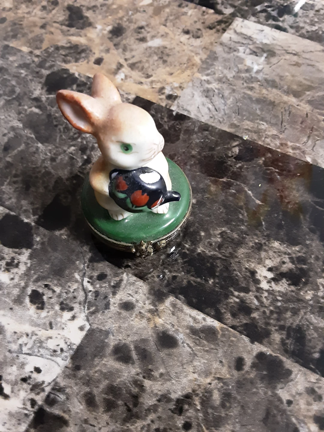 Limoges France Bunny Trinket Box with Carrots Inside