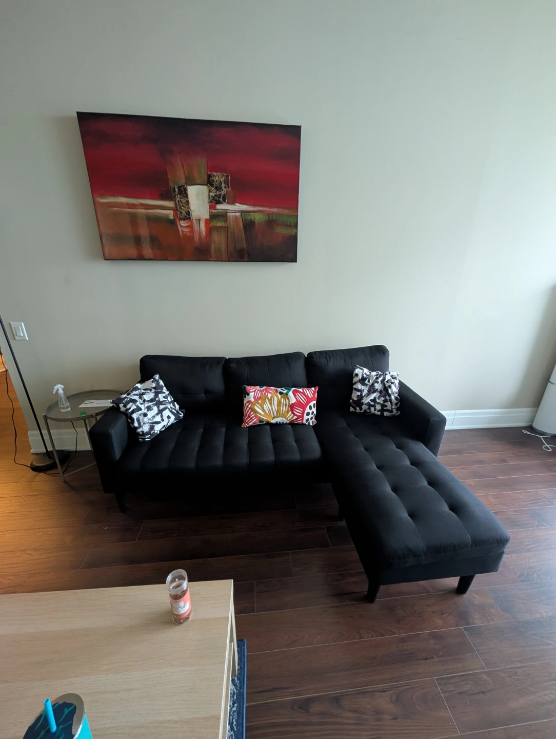 Black Sectional Sofa with Cushions - photo 2