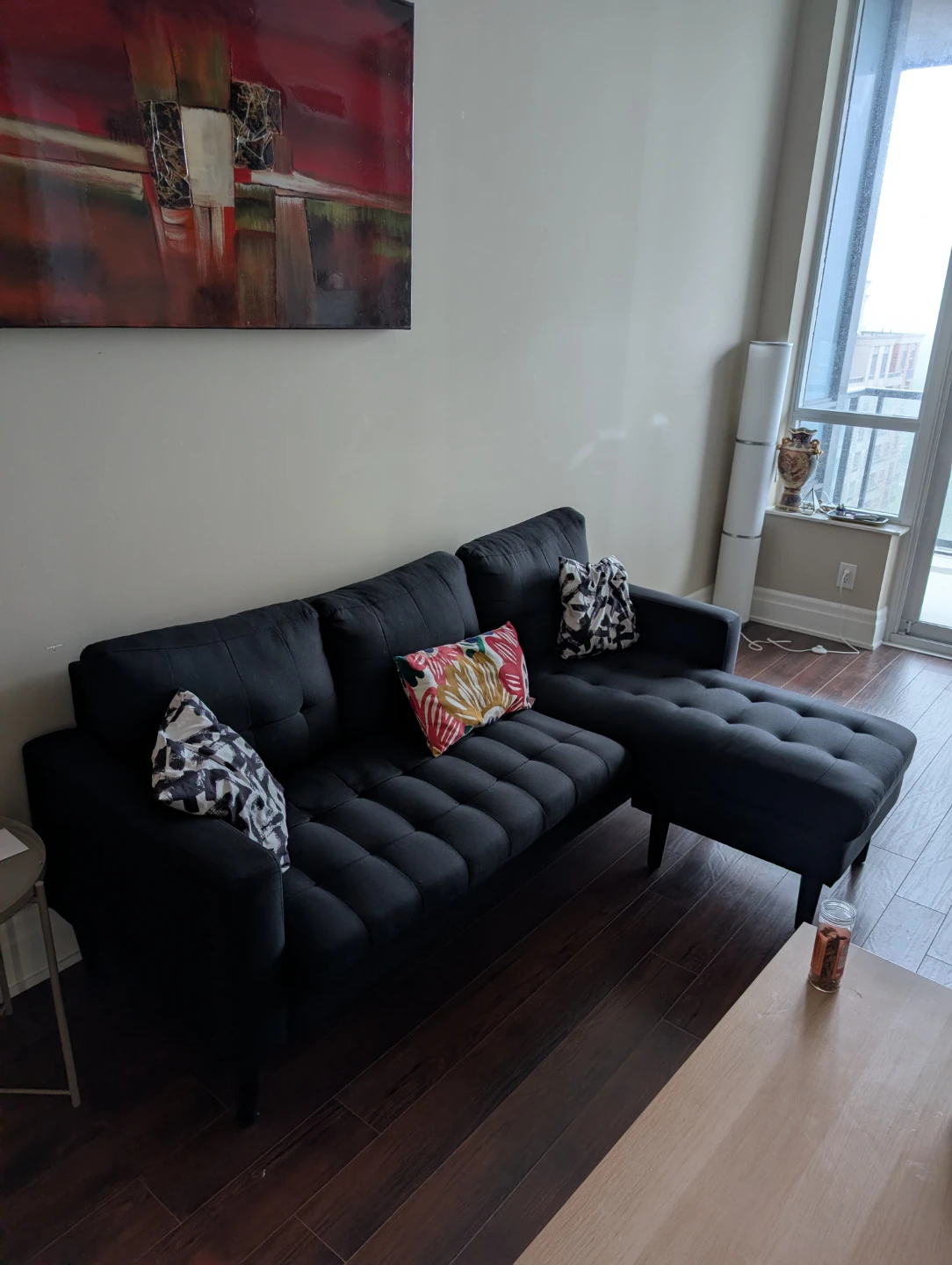 Black Sectional Sofa with Cushions - photo 3