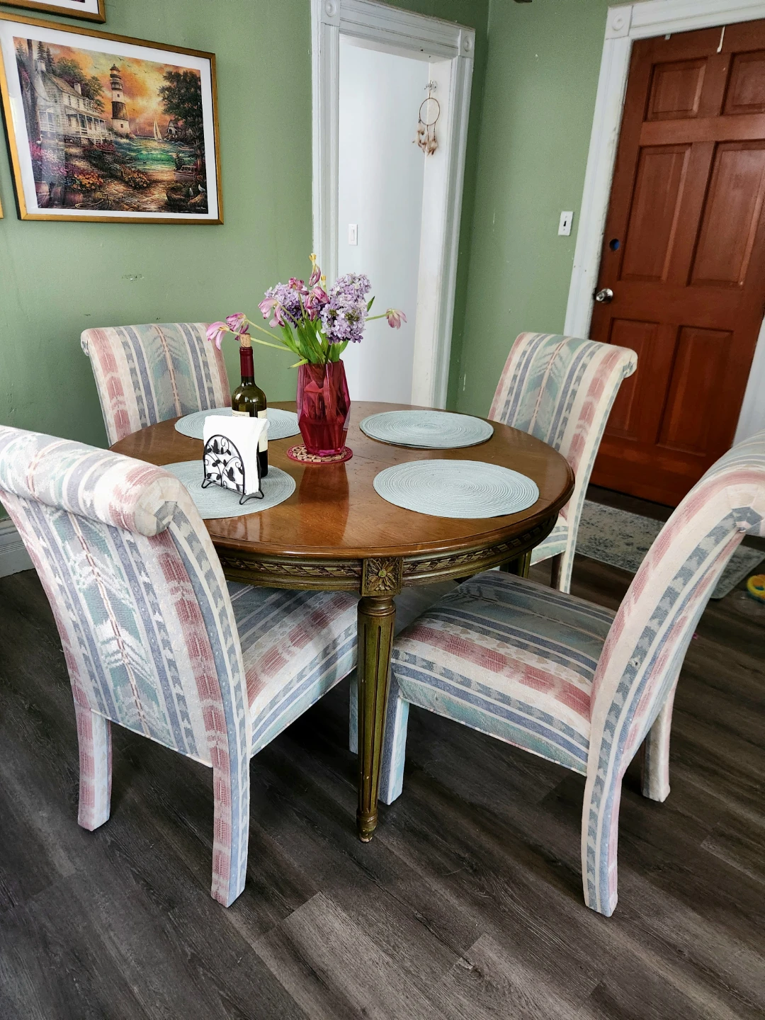 Striped Upholstered Dining Chair