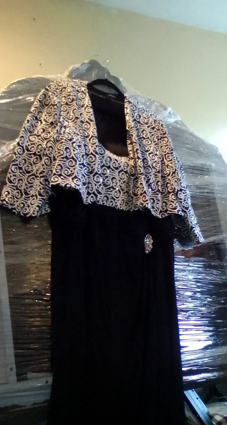 Black Dress with White & Silver Embellished Overlay