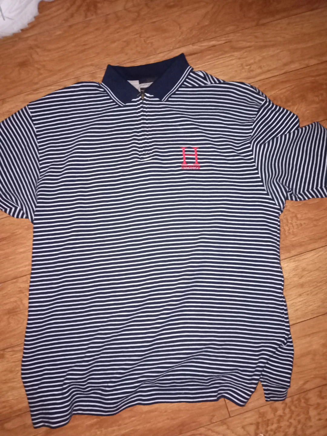Tommy Hilfiger Striped Polo Shirt - Blue/White - Size M