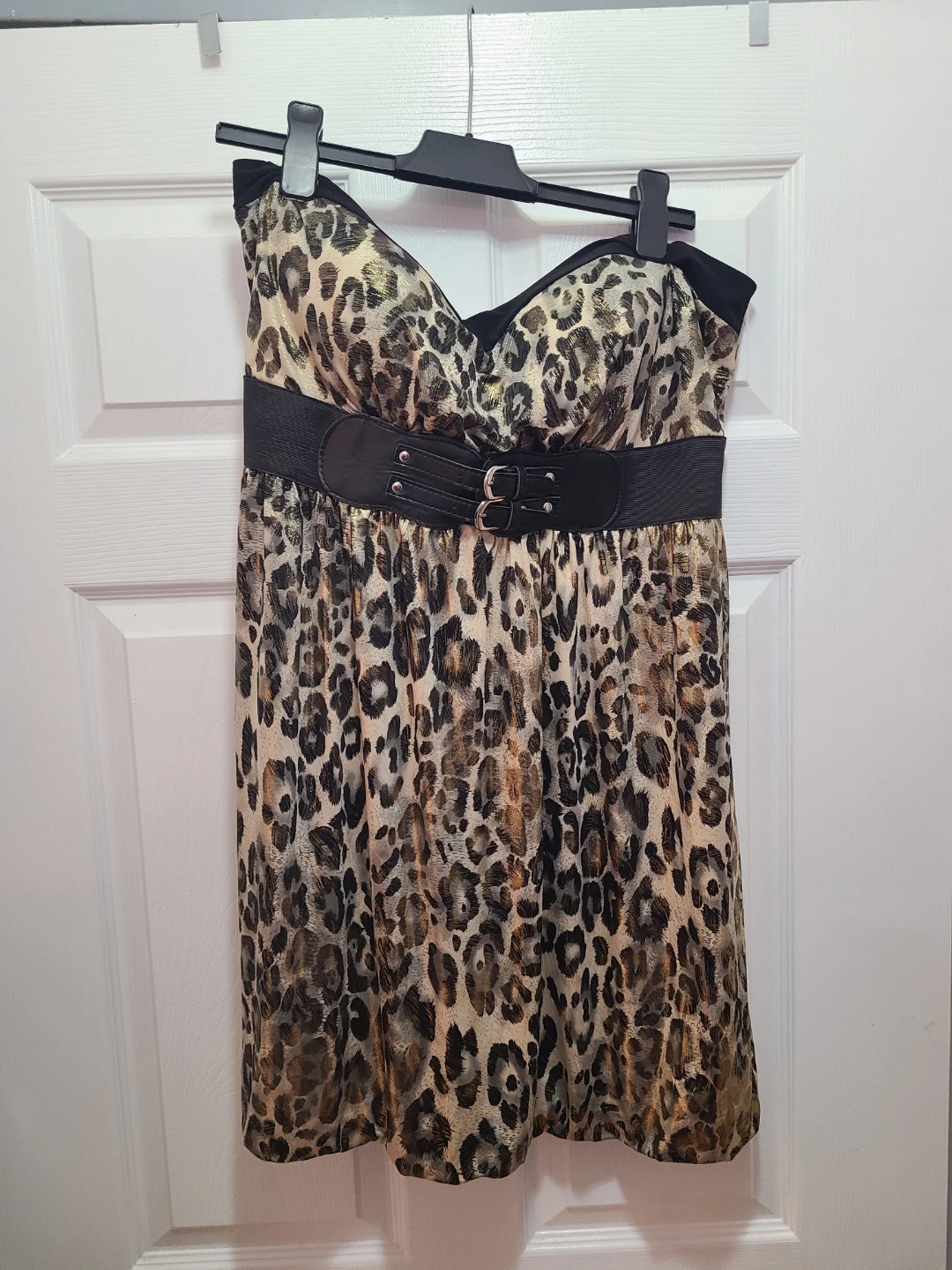 Dots Leopard Print Strapless Dress with Belt - Size 2X