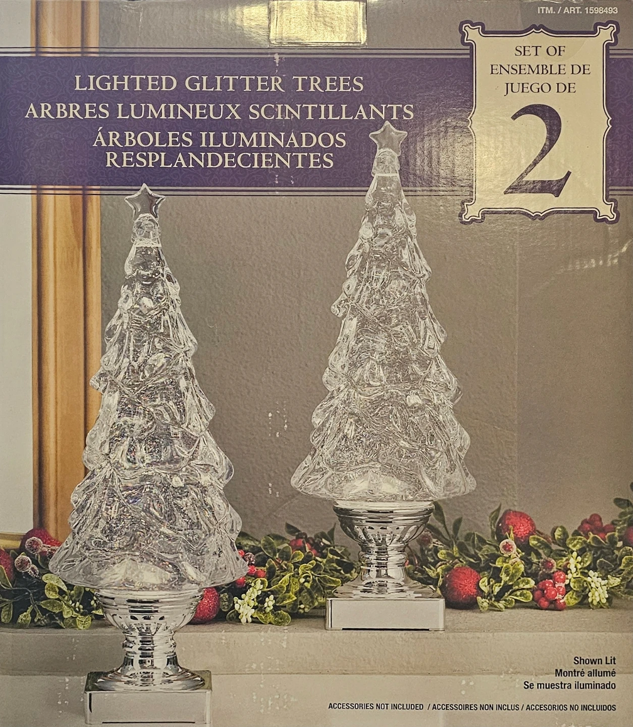 Set of 2 Lighted Glitter Trees