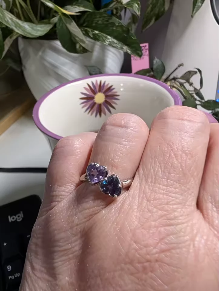 Toi et Moi Heart Amethyst Alexandrite Ring 925 sterling silver - photo 3
