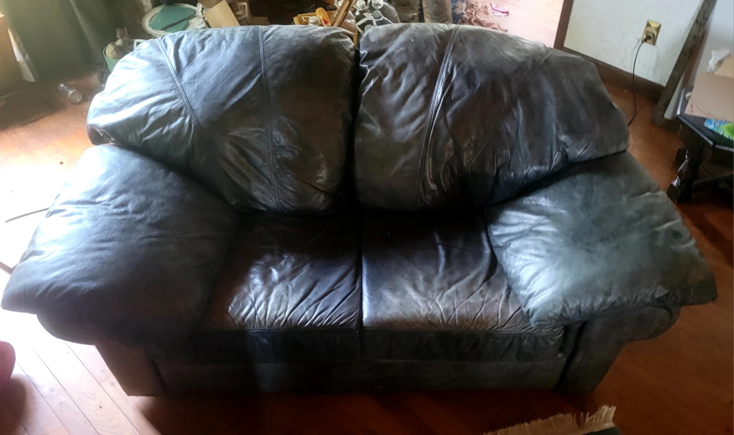 Leather Sofa + Loveseat Grey Charcoal