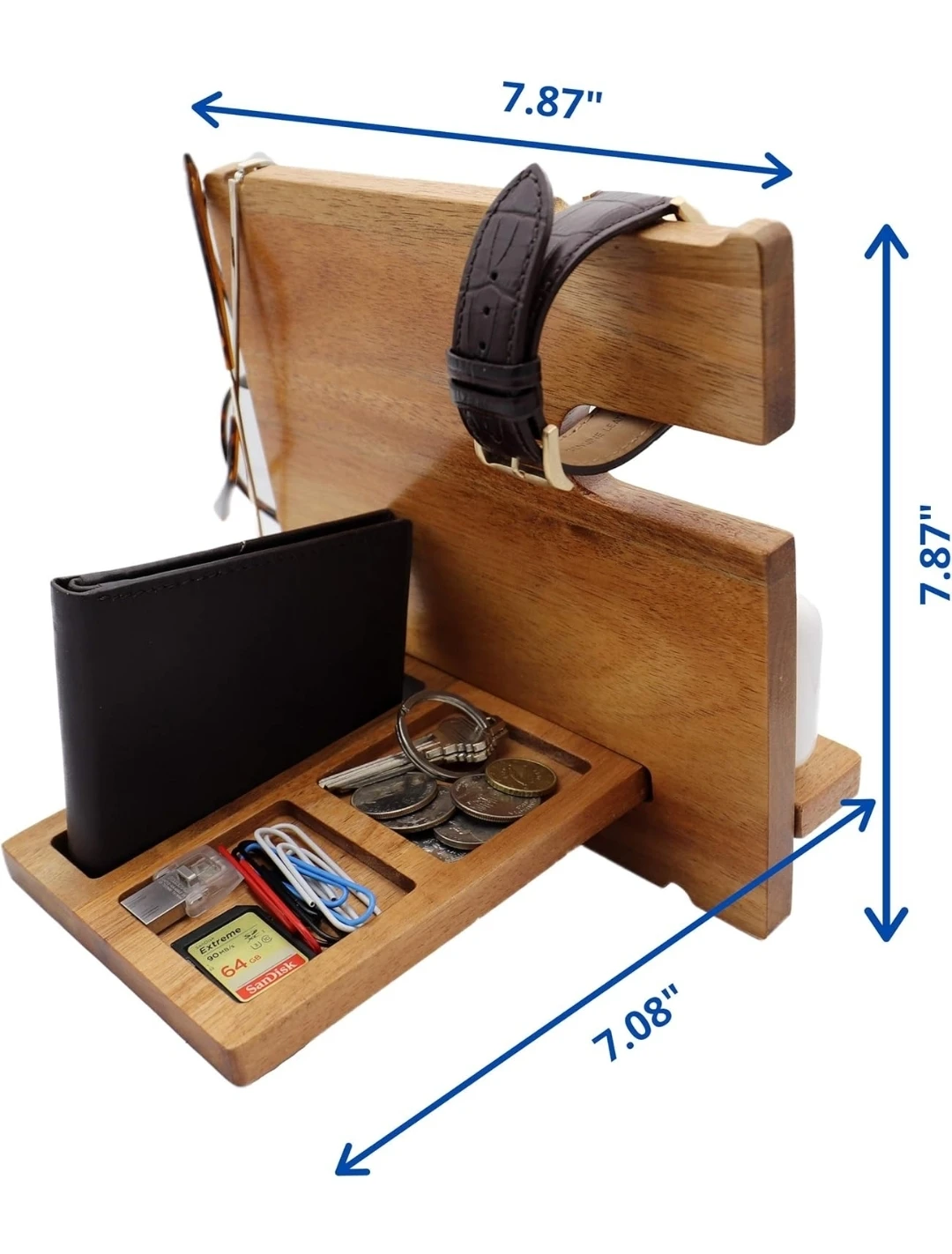 Acacia Wood Phone Docking Station Nightstand Organizer - photo 3