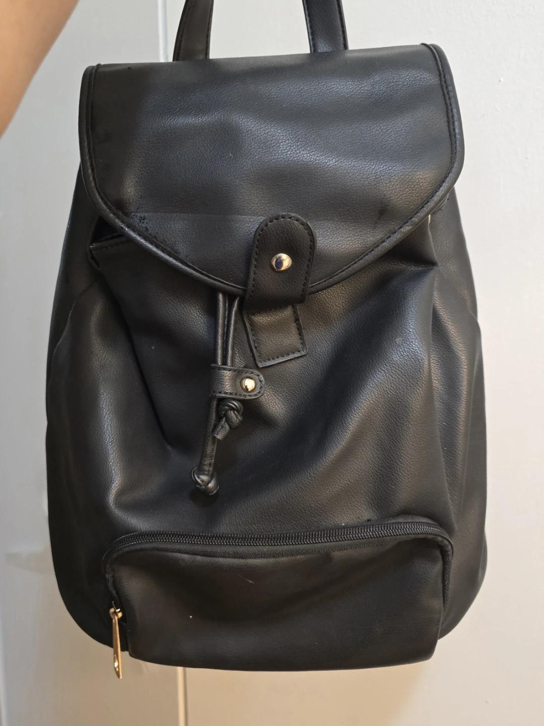 Black Faux Leather Backpack