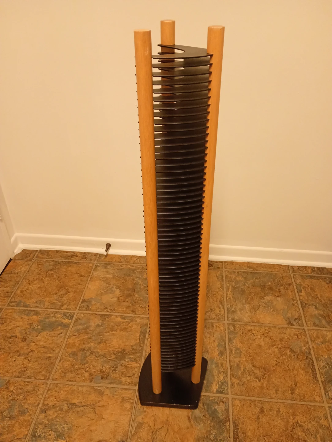Wooden and Black CD Tower Storage Rack - photo 2