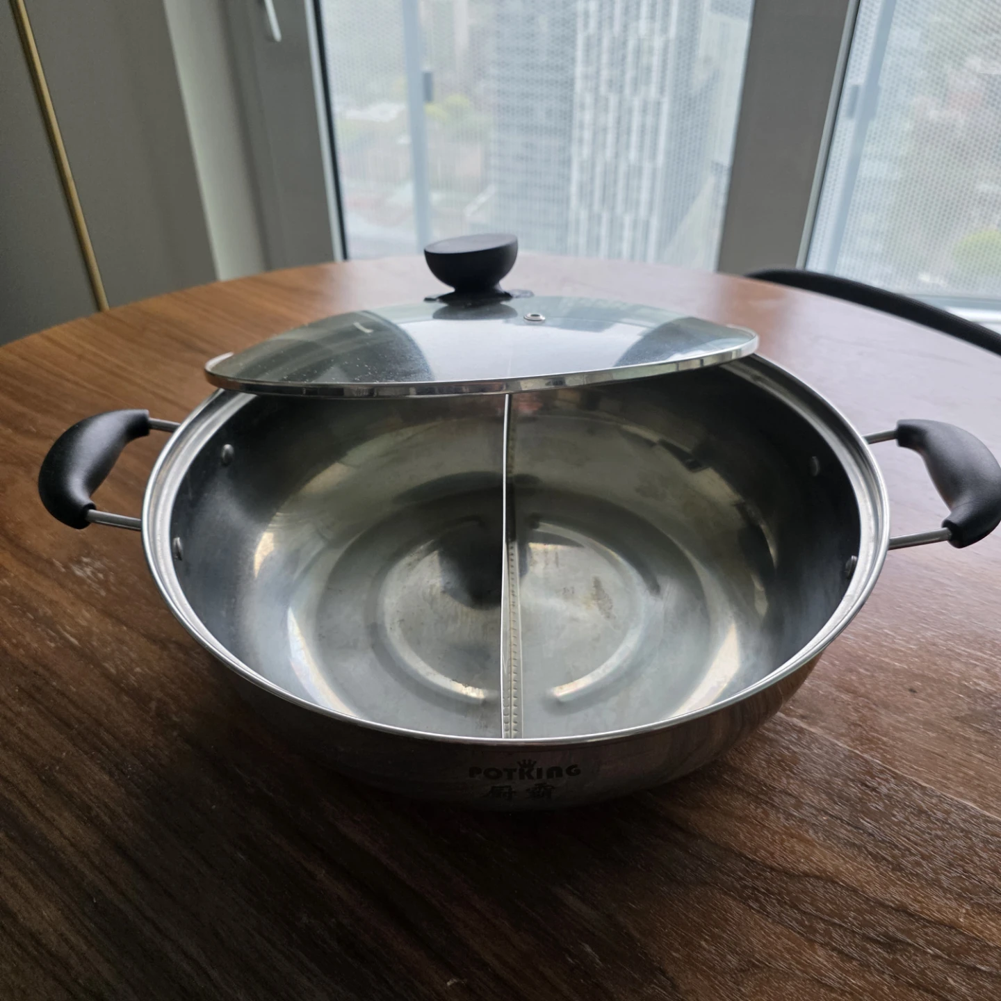 POTKING Stainless Steel Divided Hot Pot with Glass Lid