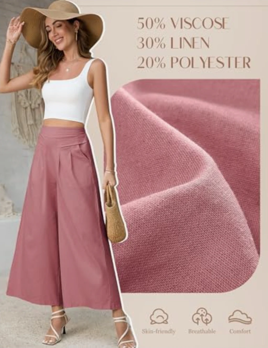 Women's Wide Leg Culottes - Rose Pink - photo 3