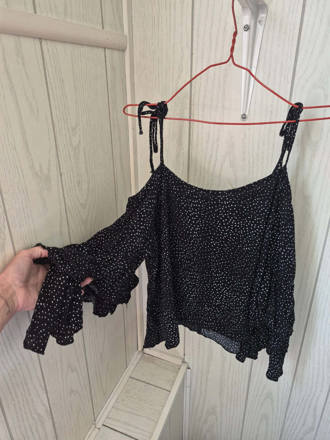 Eclipse Black Polka Dot Cold Shoulder Top
