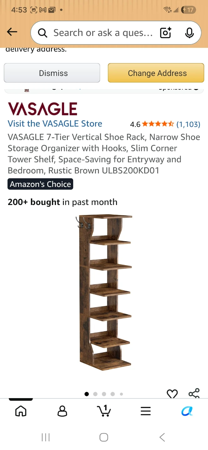 VASAGLE 7-Tier Vertical Shoe Rack with Hooks