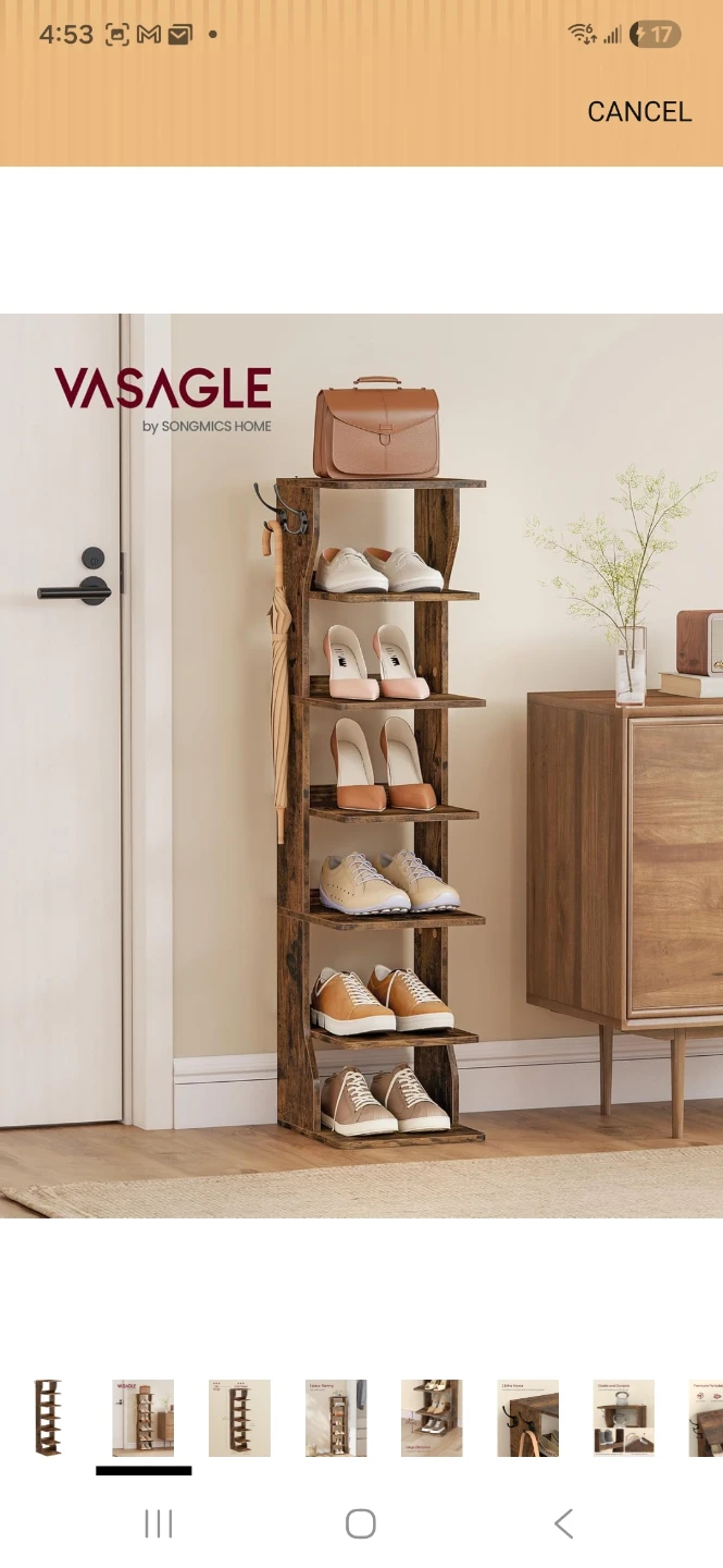 VASAGLE 7-Tier Vertical Shoe Rack with Hooks - photo 2