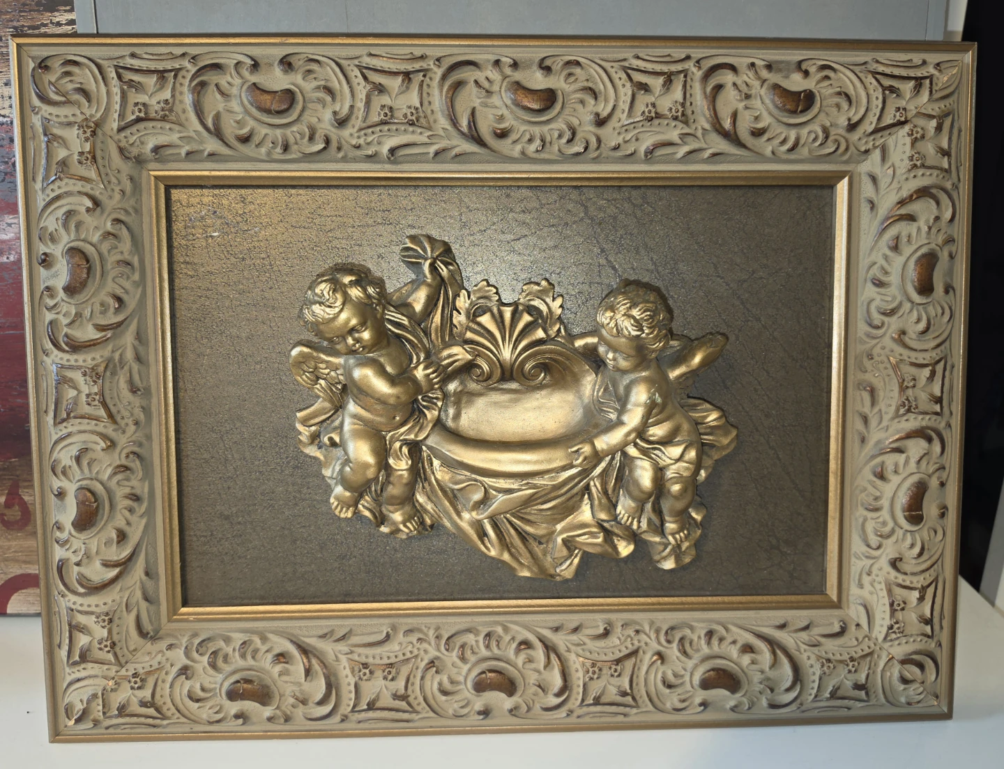 Vintage Style Cherub Wall Plaque – 19.5” x 14.5” – $25