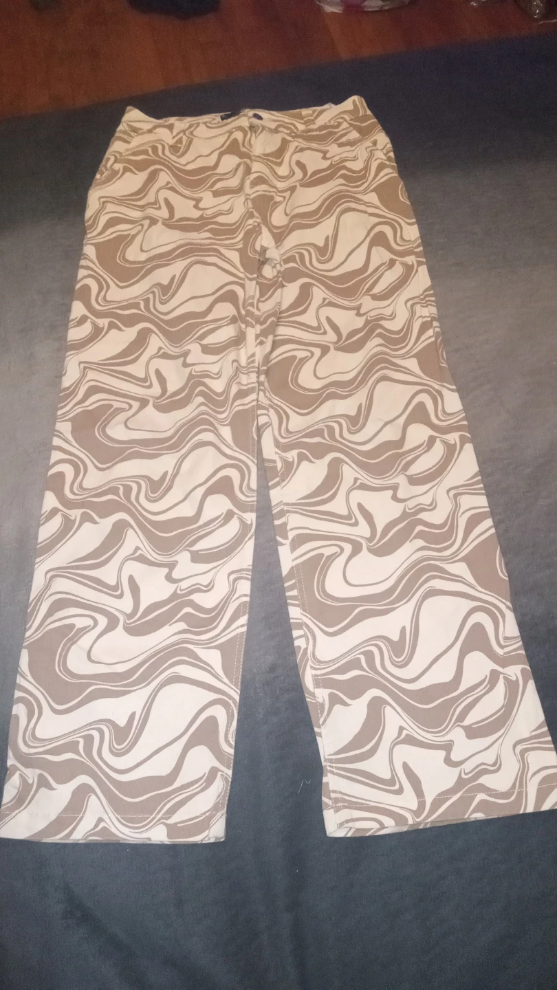 Brown and White Swirl Print Wide Leg Pants