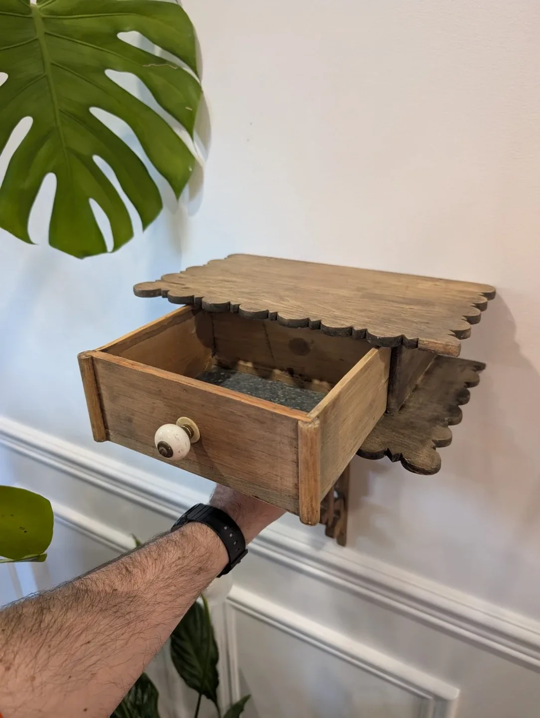 Vintage Wooden Wall Shelf with Drawer - photo 5