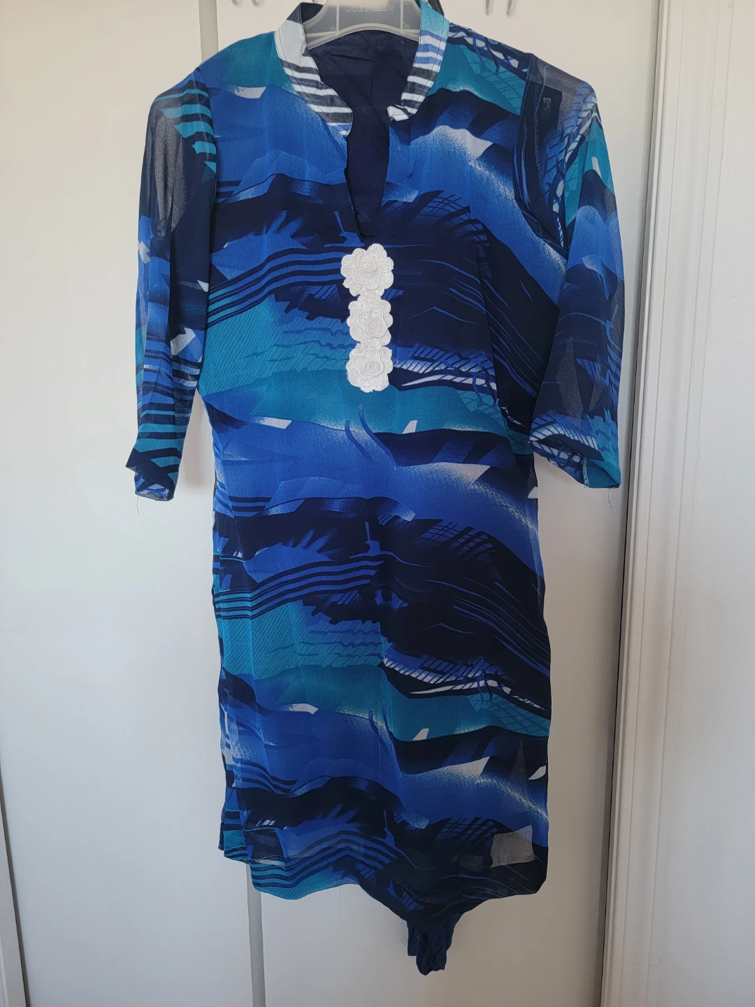 Blue Georgette Dress with White Floral Accent - photo 3
