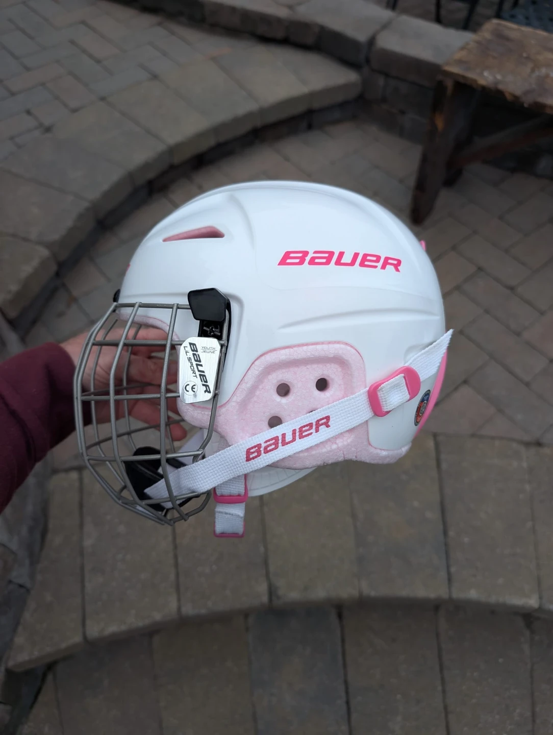 Bauer Lil' Sport Hockey Helmet & Cage Combo, Youth, White & Pink - photo 3