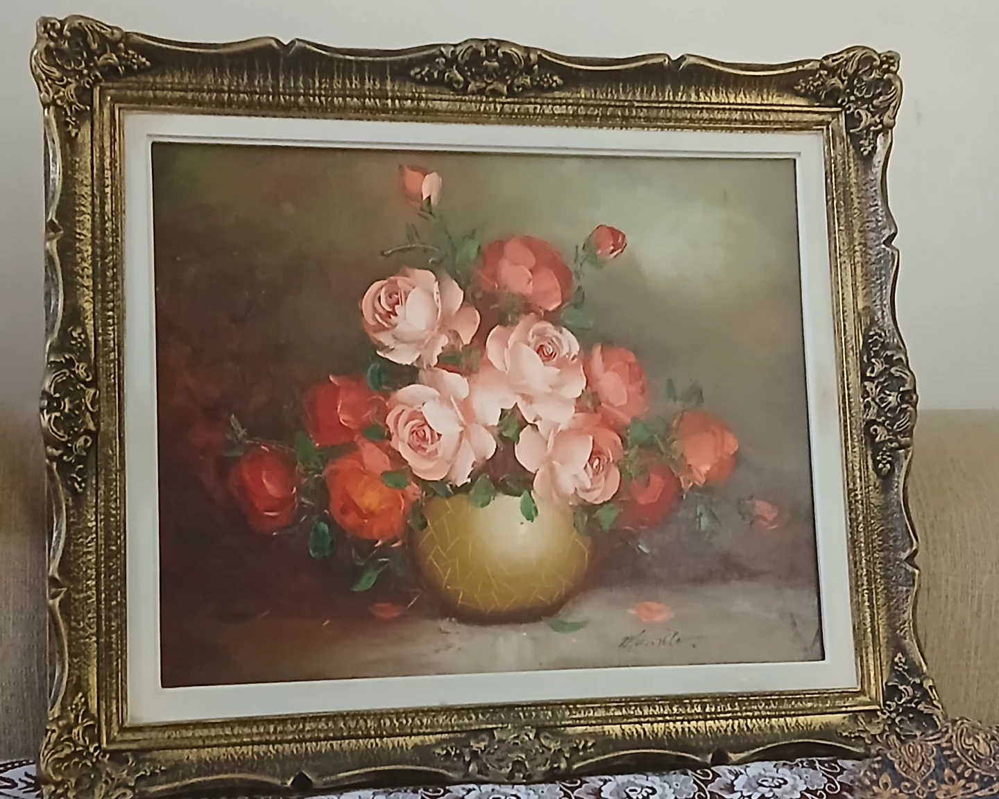 Framed Floral Oil Painting
