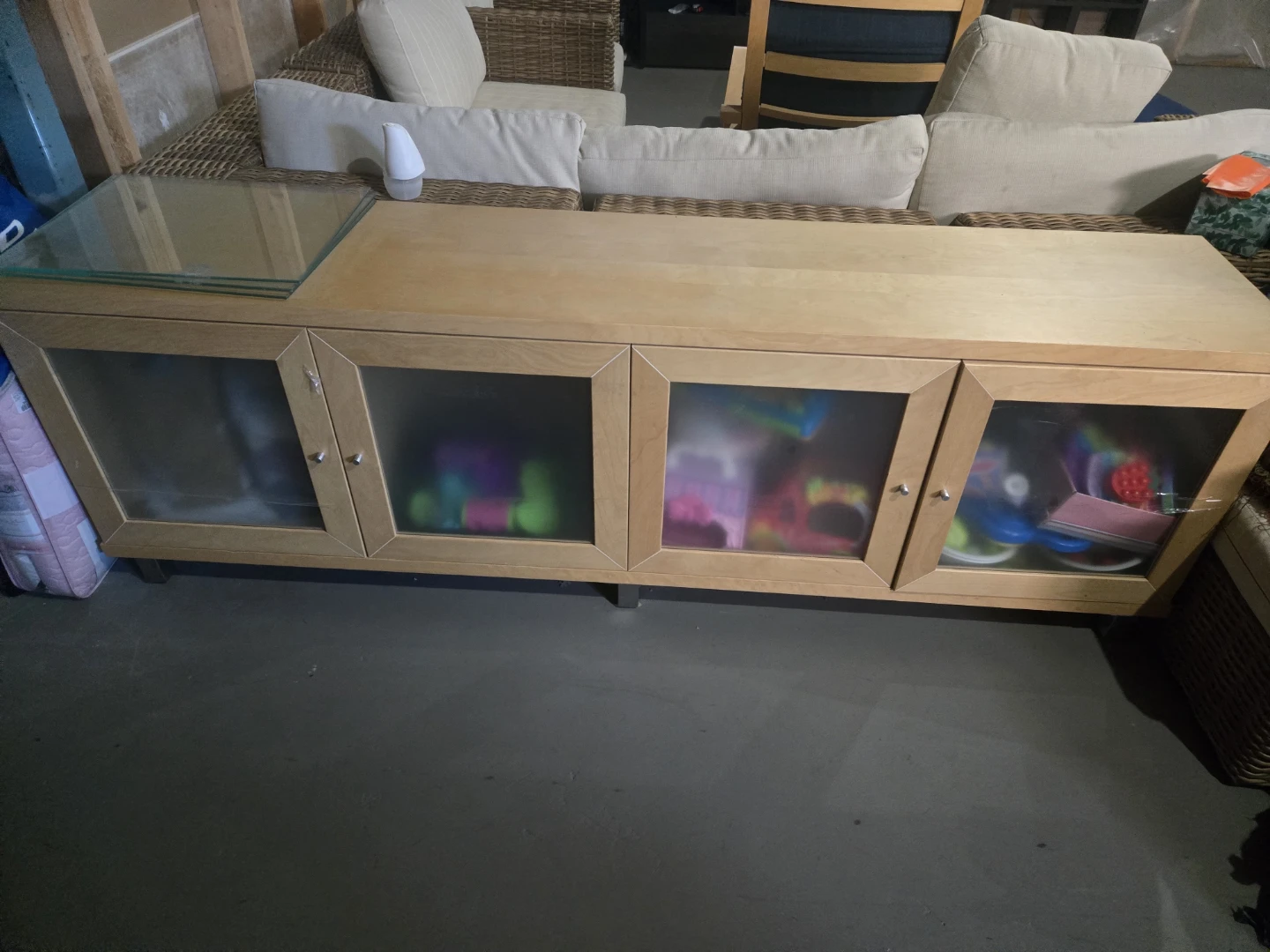 Light Wood TV Stand with Glass Top