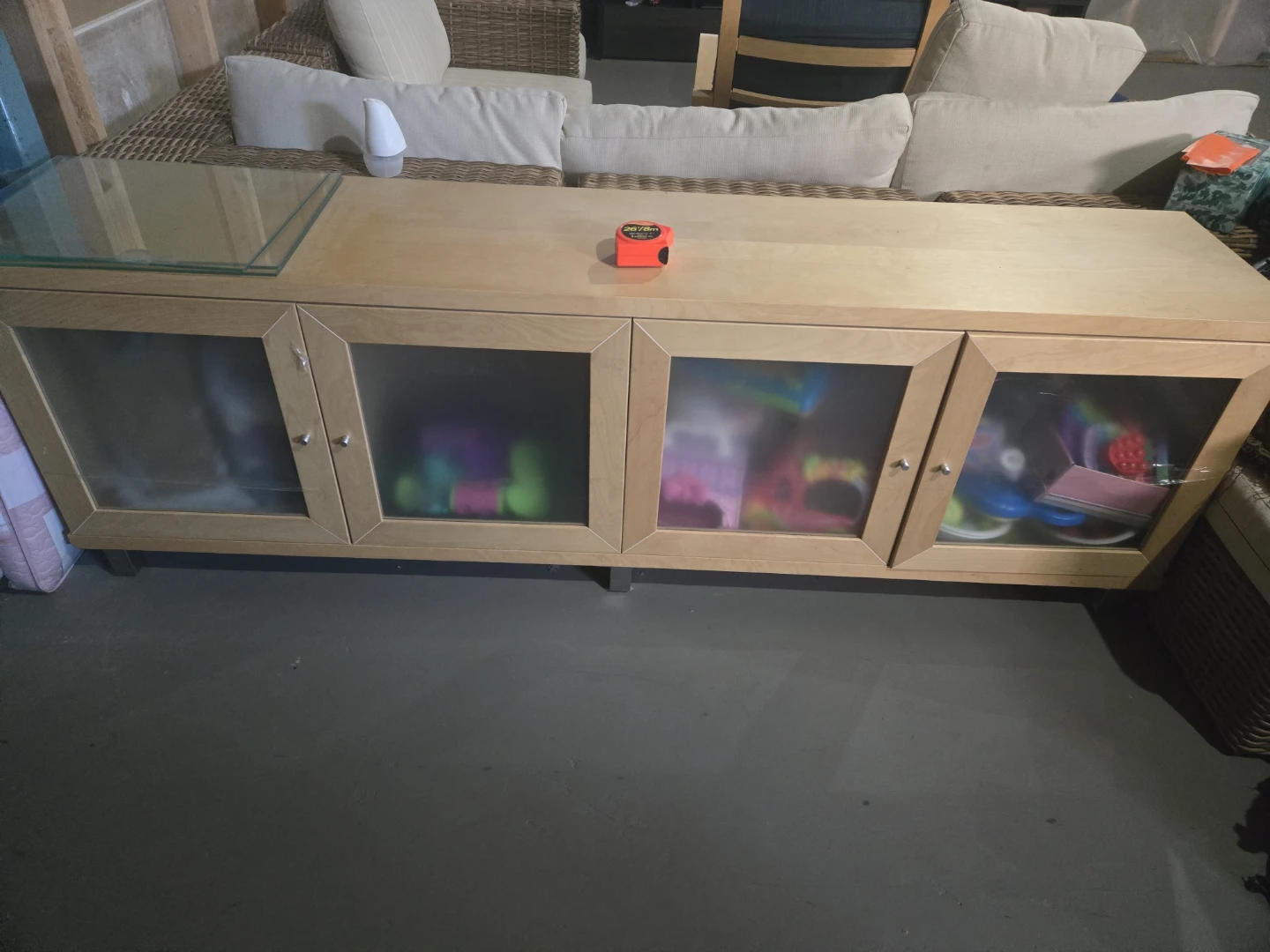 Light Wood TV Stand with Glass Top - photo 5