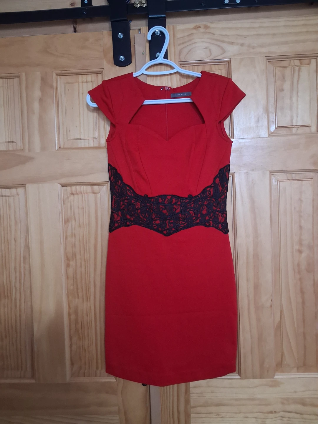 Red Cap Sleeve Lace Detail Dress