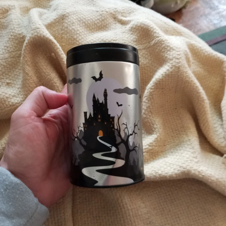 DAVIDsTEA Silver Haunted Castle Tea Tin with loose tea