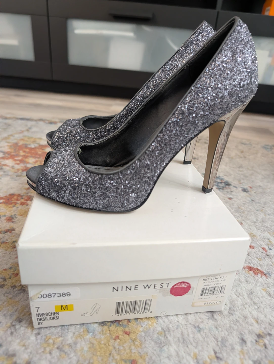 Nine West Glitter Peep-Toe Heels - Size 7M - photo 3