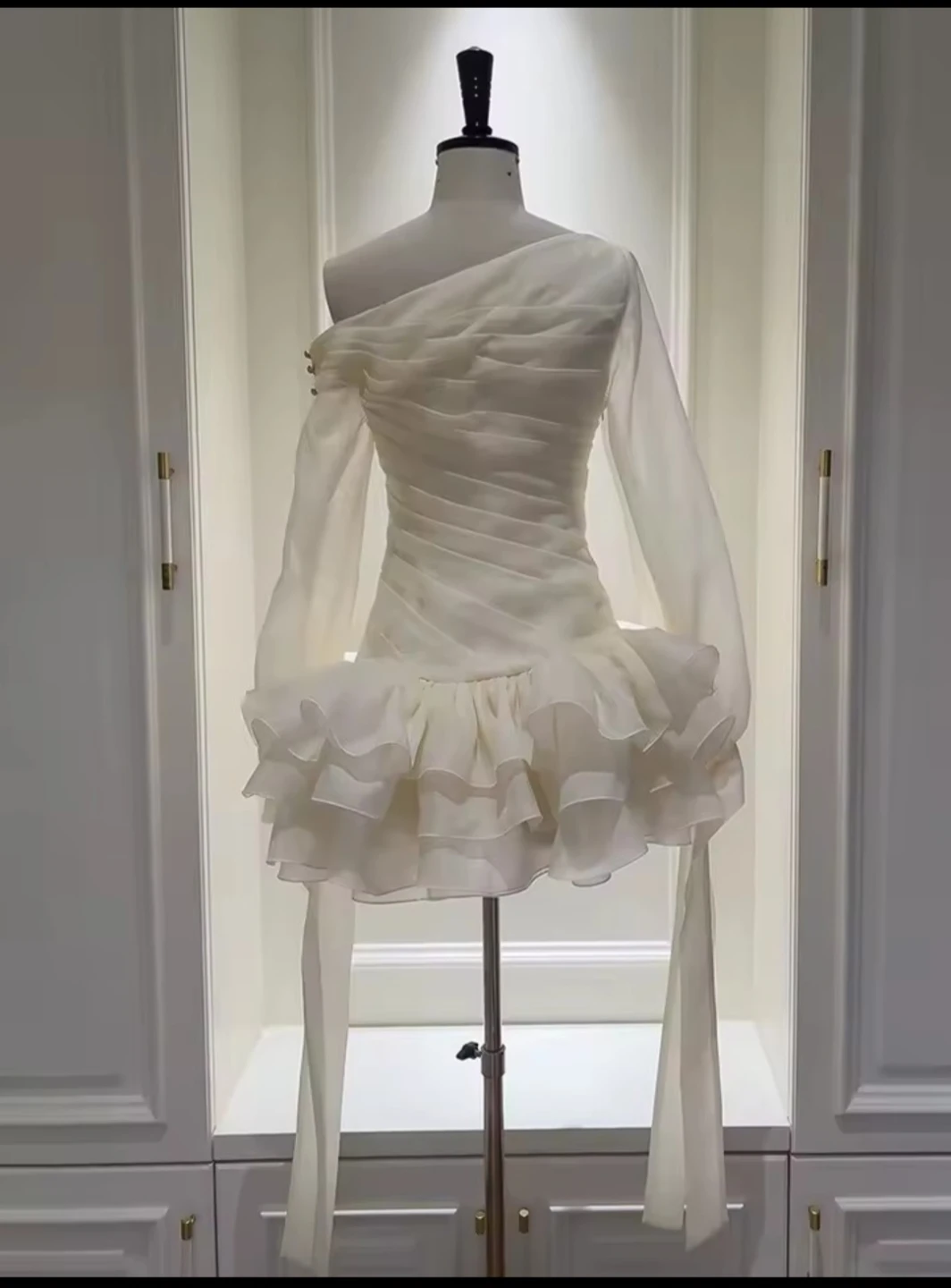 White Off-the-Shoulder Ruffle Dress with Bow - photo 2