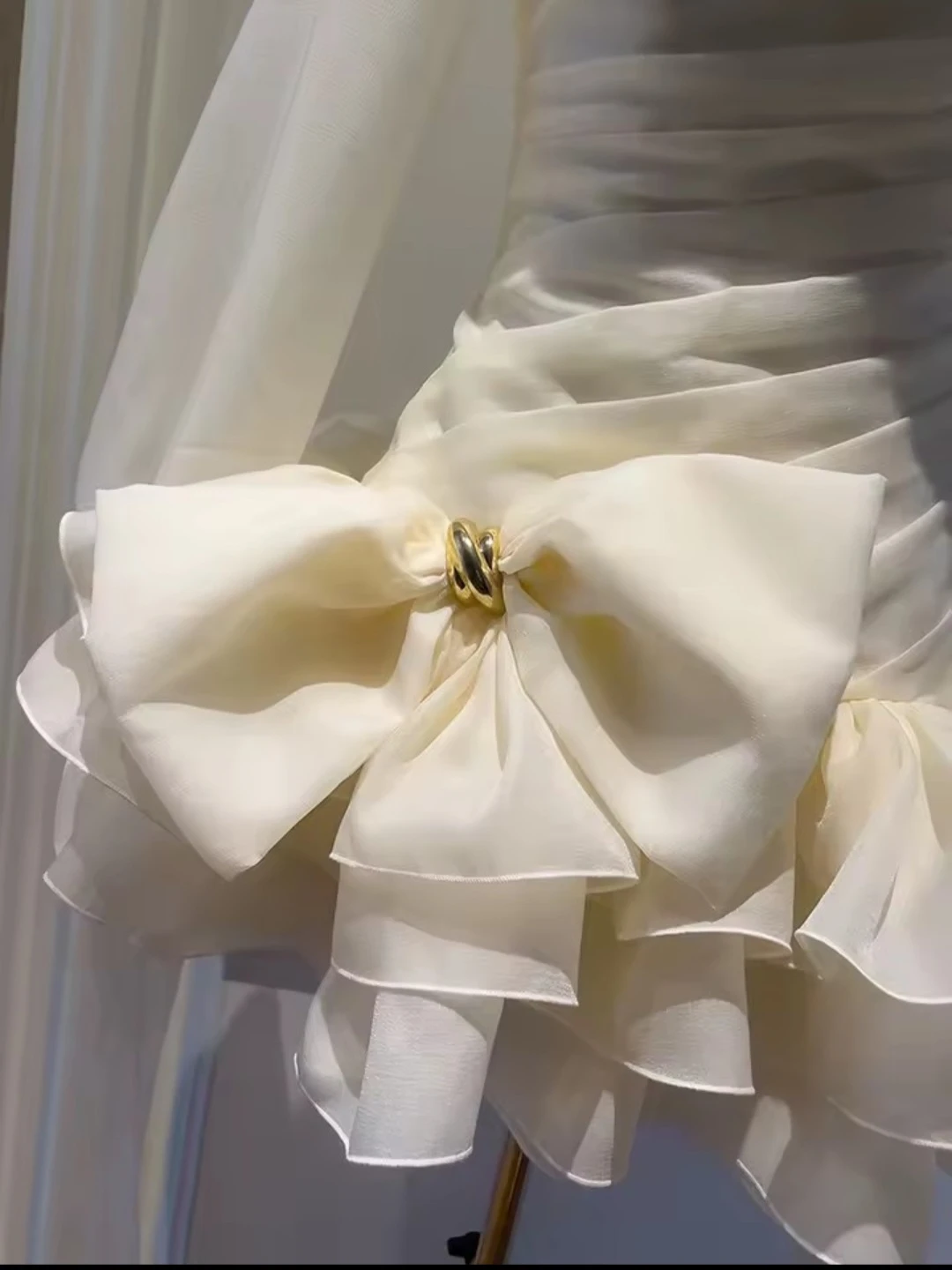 White Off-the-Shoulder Ruffle Dress with Bow - photo 3