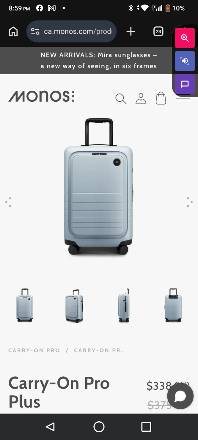 Monos Carry-On Pro Plus Luggage - Blue Haze - photo 3