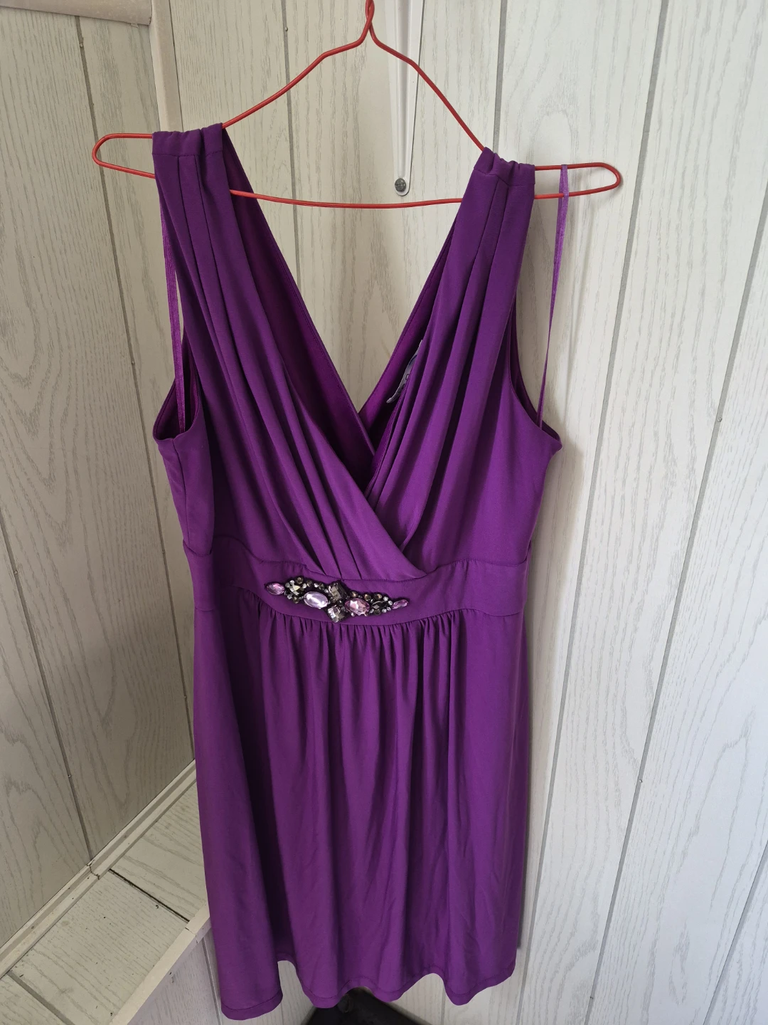 Cleo Purple Embellished V-Neck Dress Size 12