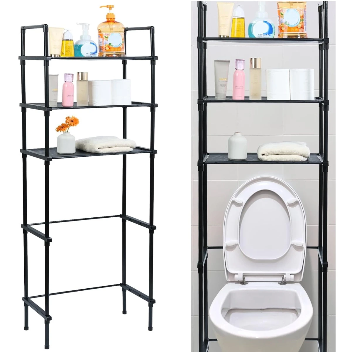 Black 3-Tier Over-the-Toilet Storage Shelf - photo 2