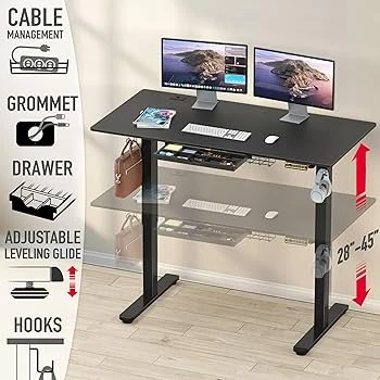 SHW 55 x 28" Electric Height Adjustable Desk wit Drawer, Preset - photo 2