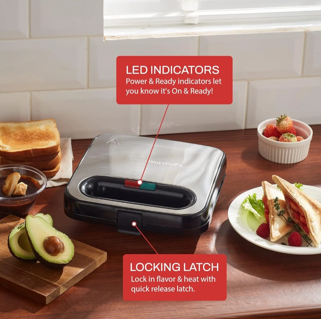 Elite Gourmet 4-slice Sandwich & Panini Maker (Stainless Steel) - photo 4