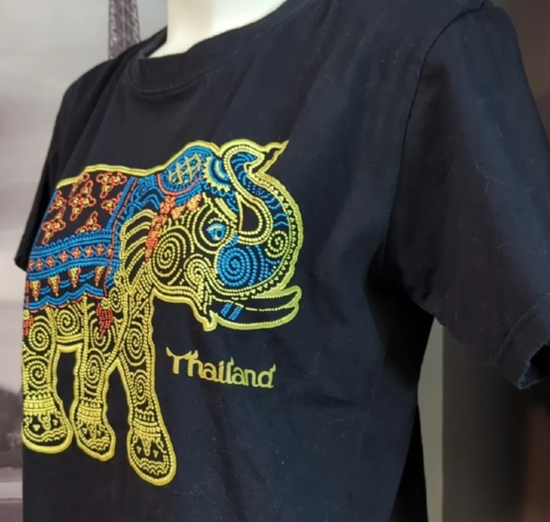 Black T-Shirt with Elephant Design - Size M - photo 2