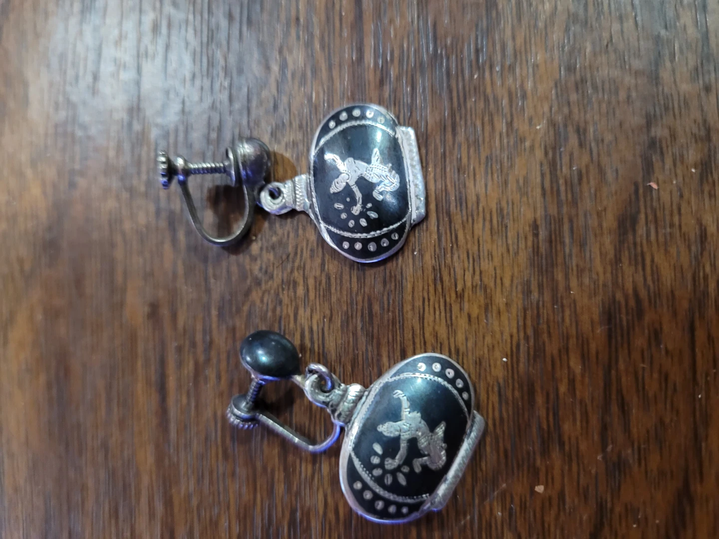 Vintage Screw-Back Earrings - Black with Silver Embellishments - photo 2