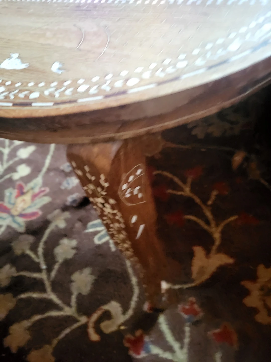 Carved Wood Side Table with Elephant Scene - photo 3
