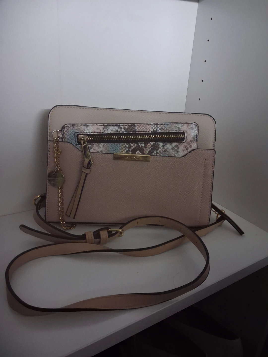 ALDO crossbody bag - pink/beige with snake print detail