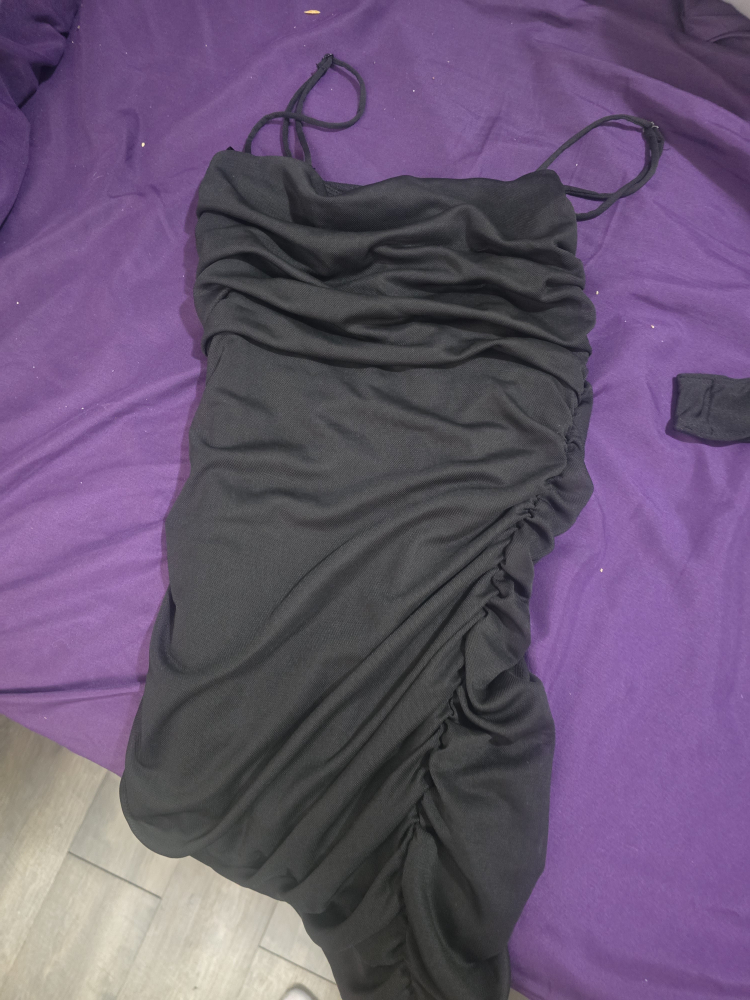 Black Ruched Sheer Mini Dress - photo 2