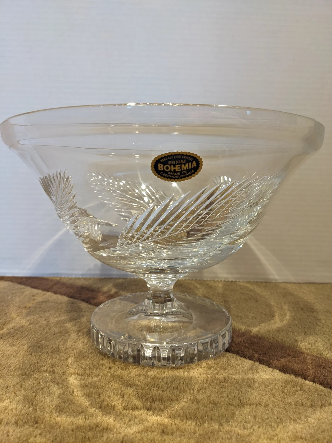 Vintage Bohemia Hand Cut Lead Crystal Footed Bowl